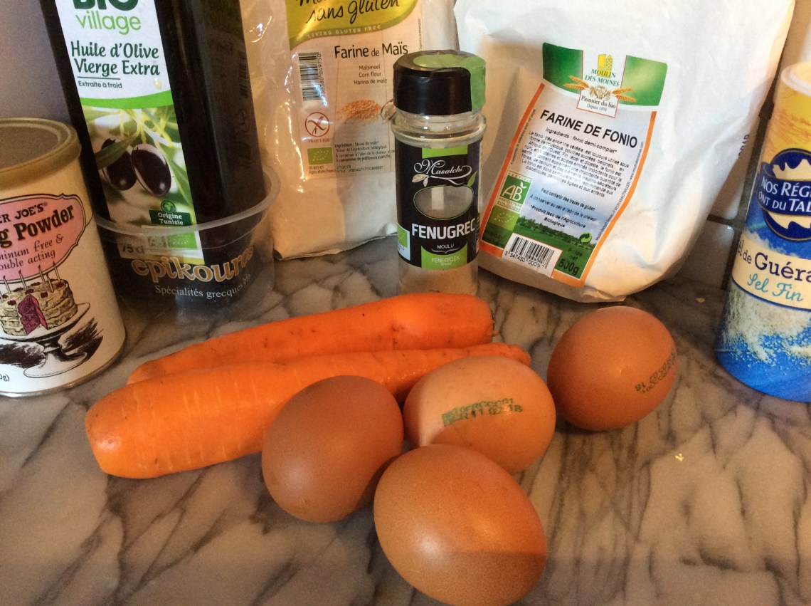 ingrédients cake salé sans gluten carottes fenugrec